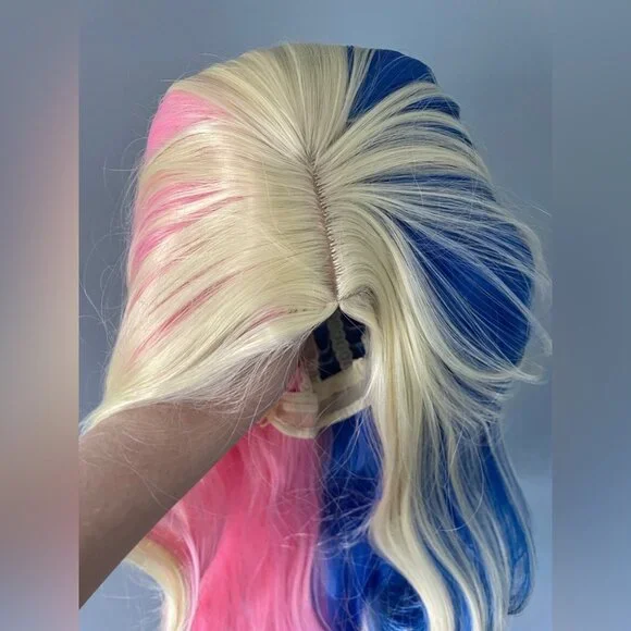 Long pink blue Harley Quinn wig - Picture 2 of 6